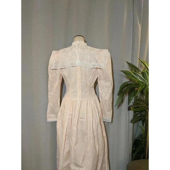 Vintage Gunne Sax Peach Lace Prairie Victorian 70s 80s Cottage Dress Size 9 - Picture 7 of 10